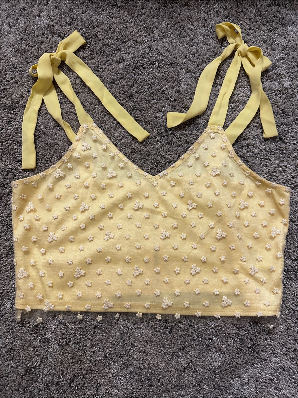 #150 Mii Ami Yellow Floral Tie-Strap Crop Camisole